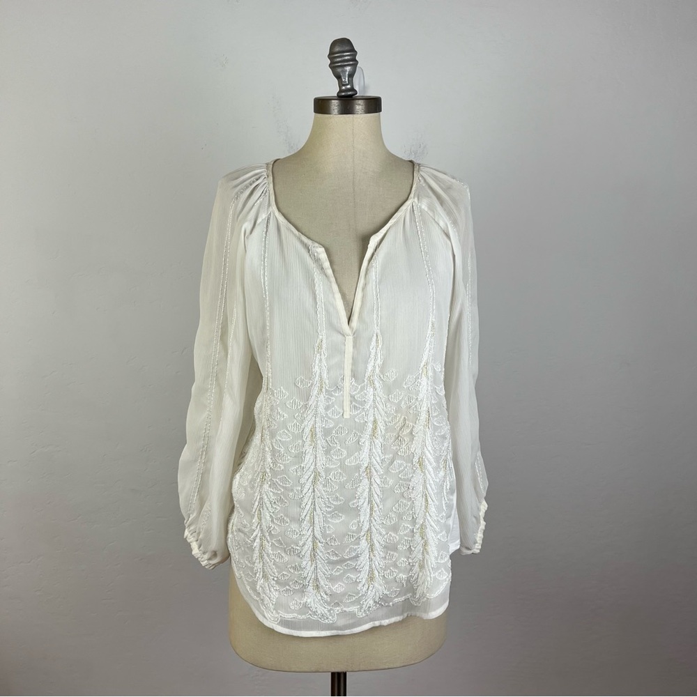 Anthropologie Cream Relaxed 3/4 Sleeve Blouse